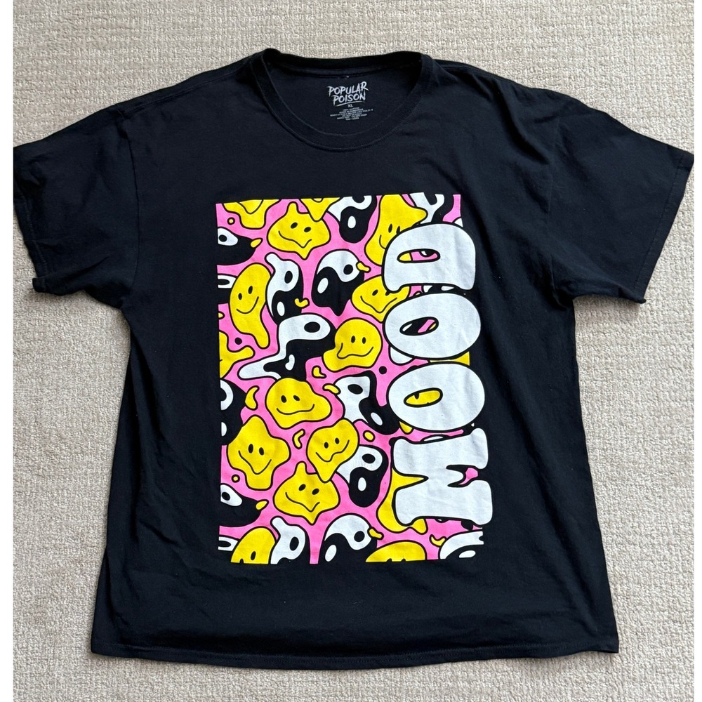 Popular Poison Graphic T-Shirt Doom Smiley Face Print Black‎ XL